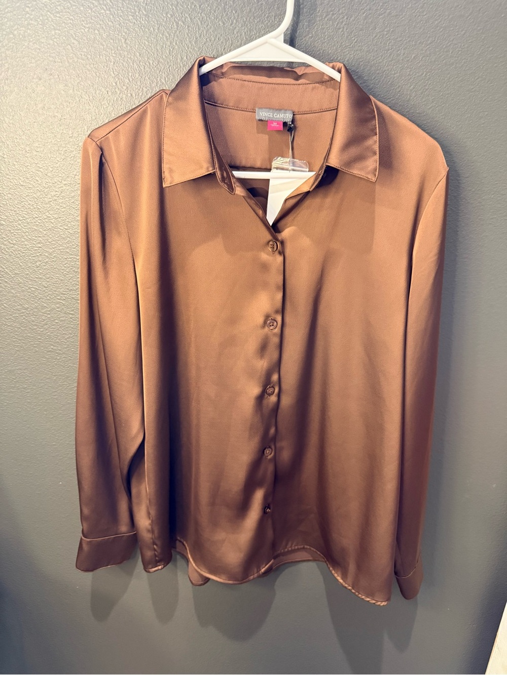 Vince Camuto Copper Satin Button-Down Blouse